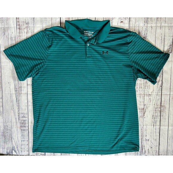 Under Armour Men’s Golf Polo Performance Short Sleeve Teal Striped Shirt 3XLT - Picture 1 of 7